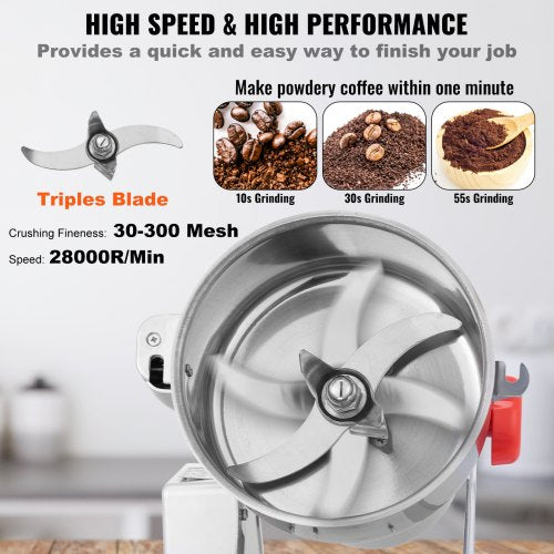 750g Electric Grain Mill Grinder High Speed 2000W Commercial Spice