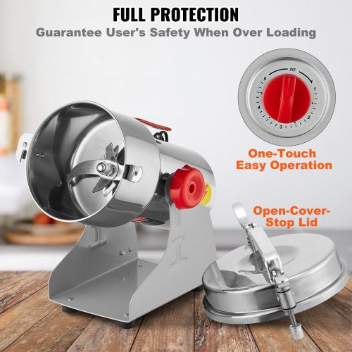 750g Electric Grain Mill Grinder High Speed 2000W Commercial Spice