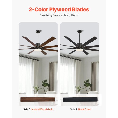 72 Inch Ceiling Fan with Light 6Speed Remote Control Dimmable 3Color