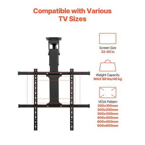 Motorized Ceiling TV Mount TV Wall Mount for 32 to 65 Inch TV Electric