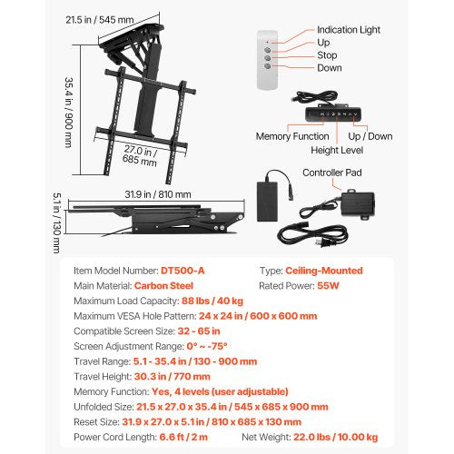 Motorized Ceiling TV Mount TV Wall Mount for 32 to 65 Inch TV Electric