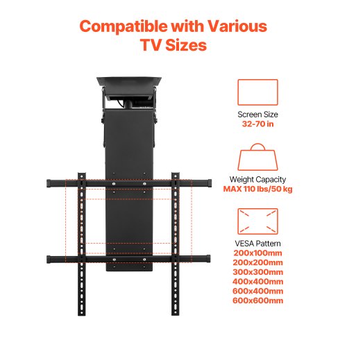 Motorized Ceiling TV Mount TV Wall Mount for 32 to 70 Inch TV Electric