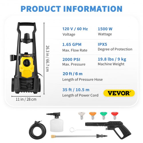 Electric Power Washer 2000 PSI Max 165 GPM Pressure Washer with 30 ft