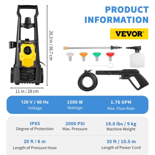 Electric Pressure Washer 2000 PSI Max 176 GPM Power Washer with 30 ft