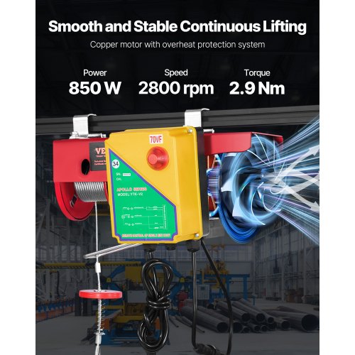 Tuspuzz Electric Hoist 880 lbs Lifting Capacity 850W 110V Electric Steel