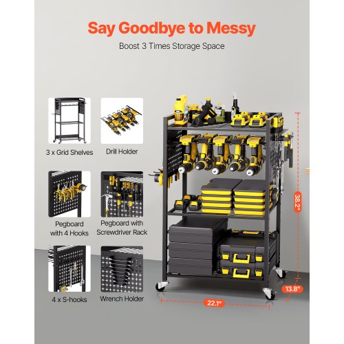 4tier Tool Organizer Cart 150 lbs Load Capacity Floor Stand Rolling Drill