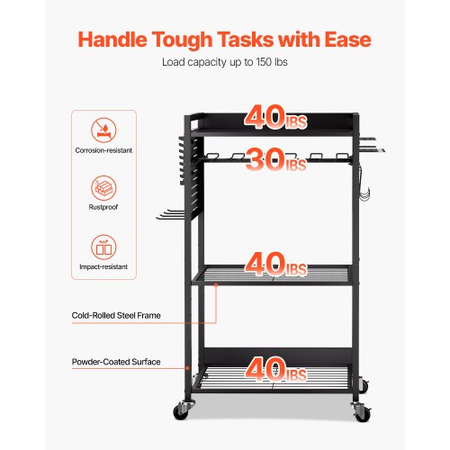 4tier Tool Organizer Cart 150 lbs Load Capacity Floor Stand Rolling Drill