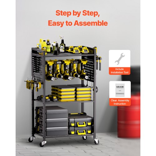 4tier Tool Organizer Cart 150 lbs Load Capacity Floor Stand Rolling Drill