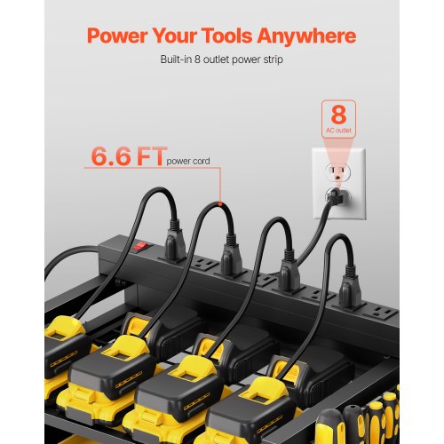 4tier Tool Organizer Cart with Charging Station 8 AC Outlet Floor Stand