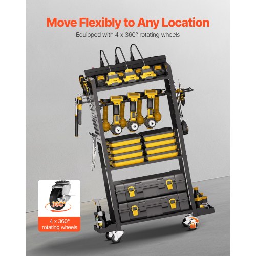 4tier Tool Organizer Cart with Charging Station 8 AC Outlet Floor Stand