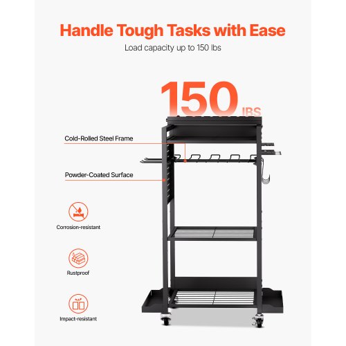 4tier Tool Organizer Cart with Charging Station 8 AC Outlet Floor Stand