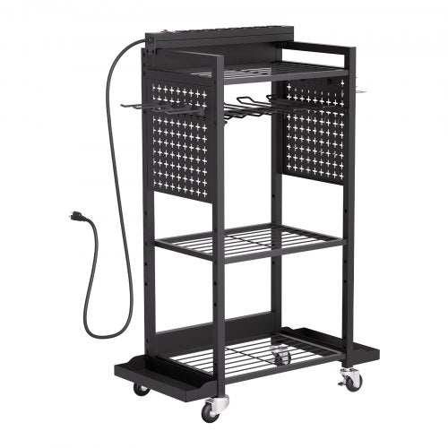 4tier Tool Organizer Cart with Charging Station 8 AC Outlet Floor Stand