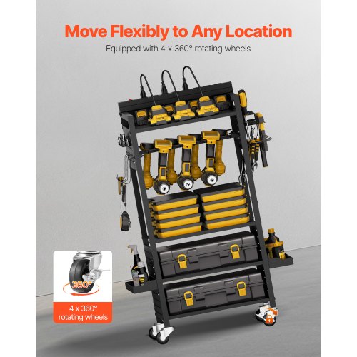 5tier Tool Organizer Cart with Charging Station 8 AC Outlet Floor Stand