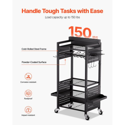 5tier Tool Organizer Cart with Charging Station 8 AC Outlet Floor Stand