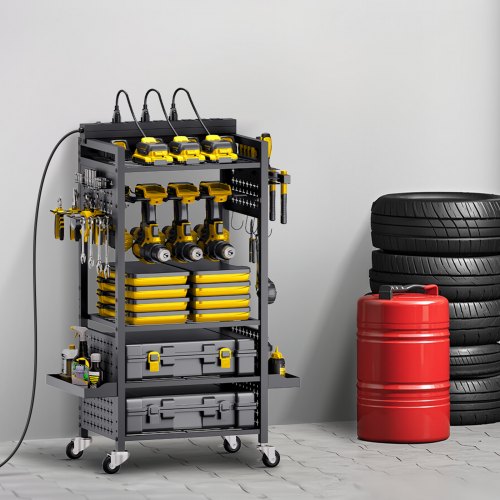 5tier Tool Organizer Cart with Charging Station 8 AC Outlet Floor Stand