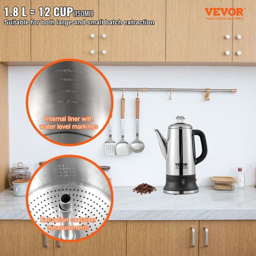 12 Cup Electric Percolator Coffee Pot 304 Stainless Steel Coffee Percolator