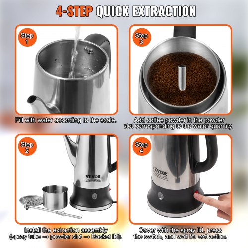 12 Cup Electric Percolator Coffee Pot 304 Stainless Steel Coffee Percolator