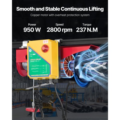 Electric Hoist 1760 lbs 120V Electric Winch with 328 ft Wireless Remote