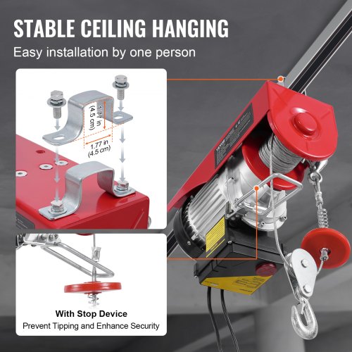 Electric Hoist Crane Winch 1320 lbs 328 ft Wireless 14 ft Wired Remote