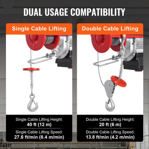 Electric Hoist Crane Winch 1320 lbs 328 ft Wireless 14 ft Wired Remote