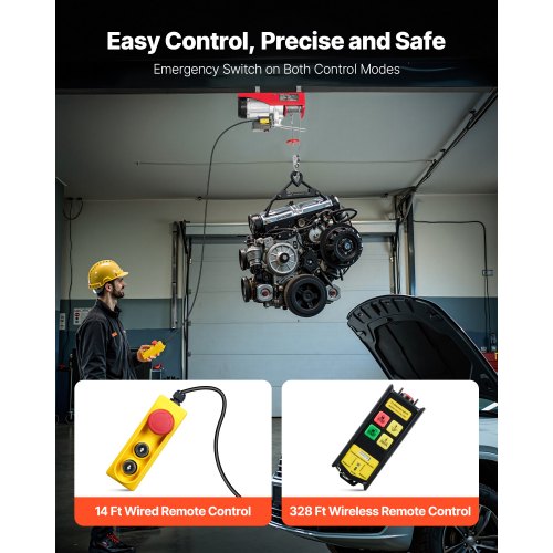 Electric Hoist 2200 lbs 120V Electric Winch with 328 ft Wireless 14 ft