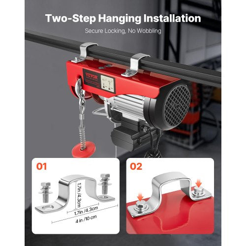 Electric Hoist 1320 lbs Lifting Capacity 1150W 110V Electric Steel Wire