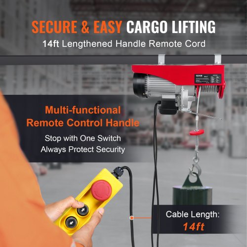 Electric Hoist 440lbs Garage Hoist with 14ft Wired Control 110 volt