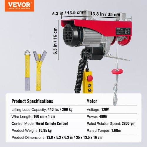 Electric Hoist 440lbs Garage Hoist with 14ft Wired Control 110 volt