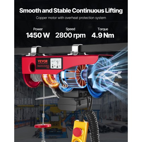 Electric Hoist 1760lbs with 14ft Wired Remote Control Electric Hoist 110