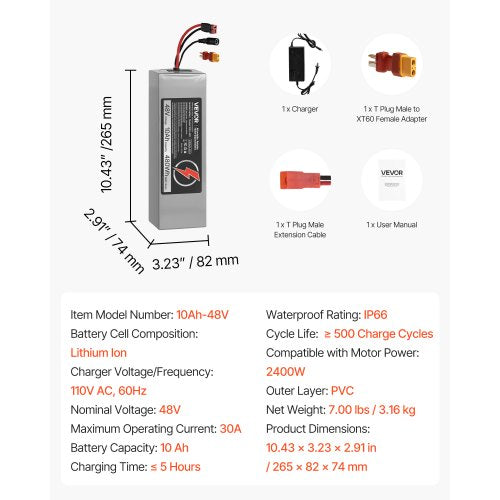 48V Electric Scooter Battery 10Ah Ebike Lithium Battery Pack with 30A BMS