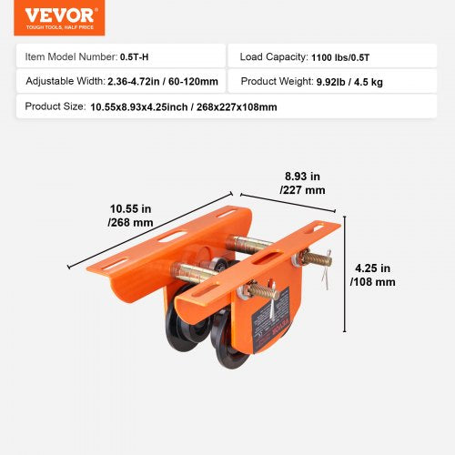 Electric Hoist Manual Trolley 1100 lbs05 Ton Capacity for PA200 PA250