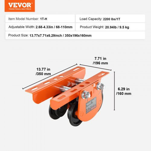 Electric Hoist Manual Trolley 2200 lbs1 Ton Capacity for PA200 PA250 PA300