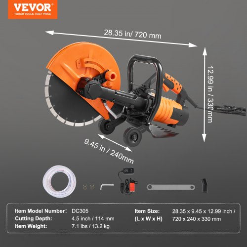 Electric Concrete Saw 12 in 1800 W Motor Circular Saw Cutter with Max 45