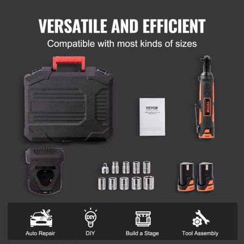 3/8 " Cordless Electric Ratchet Wrench Set 12V 33 Ft-lbs Power Ratchet Tool