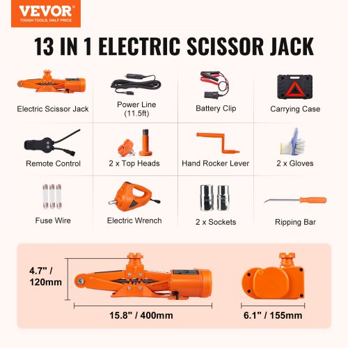 Electric Car Jack 3 Tons 6600 lbs Scissor Jack with Electric Impact