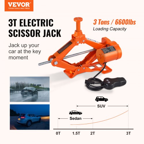 Electric Car Jack 3 Tons 6600 lbs Scissor Jack 12V Electric Automatic