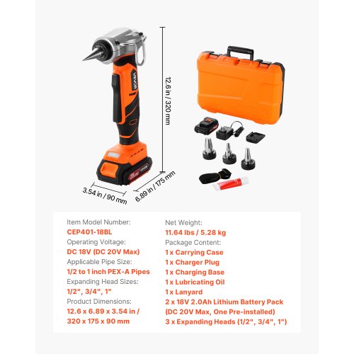 Cordless Tube Expander 20V Max Electric Tubing Expansion Tool for 12