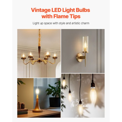 LED Candelabra Bulbs 12Pack Dimmable Chandelier Light Bulbs Vintage Flame