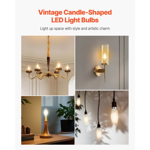 LED Candelabra Bulbs 12Pack Dimmable Chandelier Light Bulbs Vintage Clear