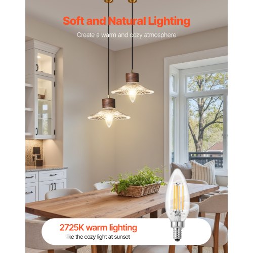 LED Candelabra Bulbs 12Pack Dimmable Chandelier Light Bulbs Vintage Clear