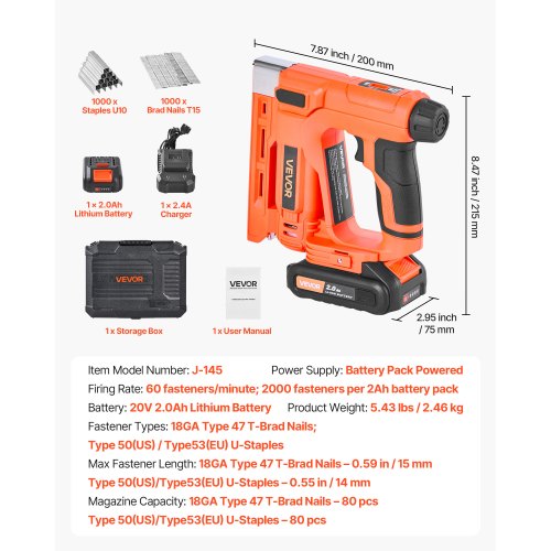 Cordless Brad Nailer 2in1 Nail Gun Staple Gun 18 Gauge 58 inch
