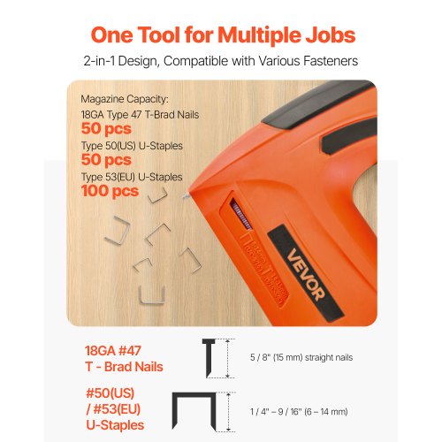 Cordless Brad Nailer 2in1 Nail Gun Staple Gun 18 Gauge 58 inch Battery