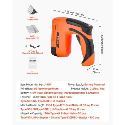 Cordless Brad Nailer 2in1 Nail Gun Staple Gun 18 Gauge 5/8 inch Battery
