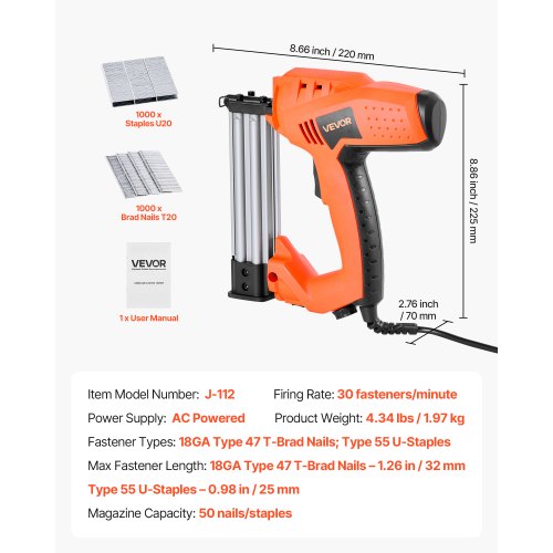 Electric Nail Gun 2in1 Staple Gun Brad Nailer 18 Gauge 114 inch