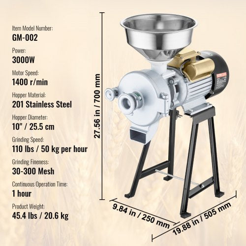 Electric Grain Mill Grinder 3000W Spice Grinders Commercial Corn With Funnel
