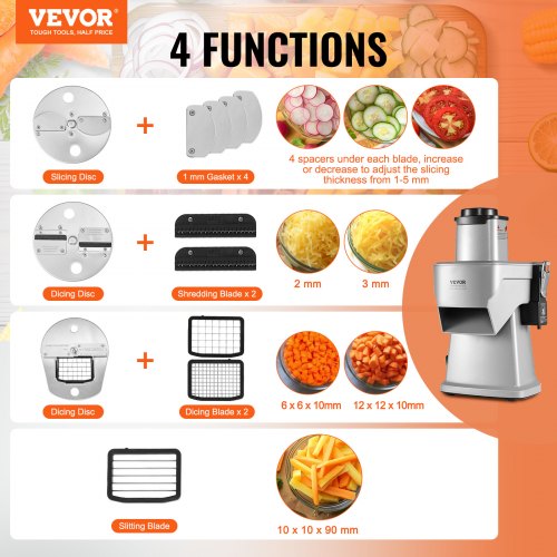 Electric Vegetable Slicer 4 in 1 Multifunctional Food Cutter 200W