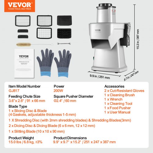 Electric Vegetable Slicer 4 in 1 Multifunctional Food Cutter 200W