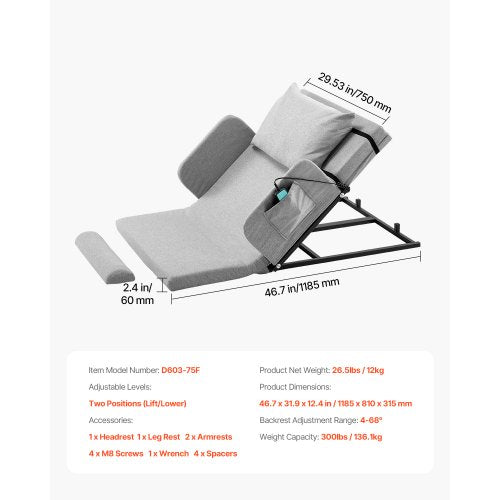 Electric Lifting Backrest for Bed 300 lbs Capacity 468° Adjustable
