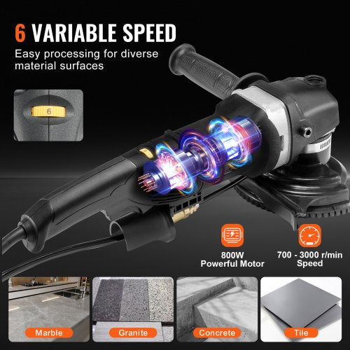 Wet Polisher 800W 4 Concrete Grinder with 6 Variable Speed and 7 Polishing