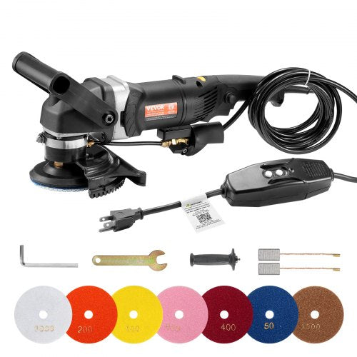 Wet Polisher 800W 4 Concrete Grinder with 6 Variable Speed and 7 Polishing